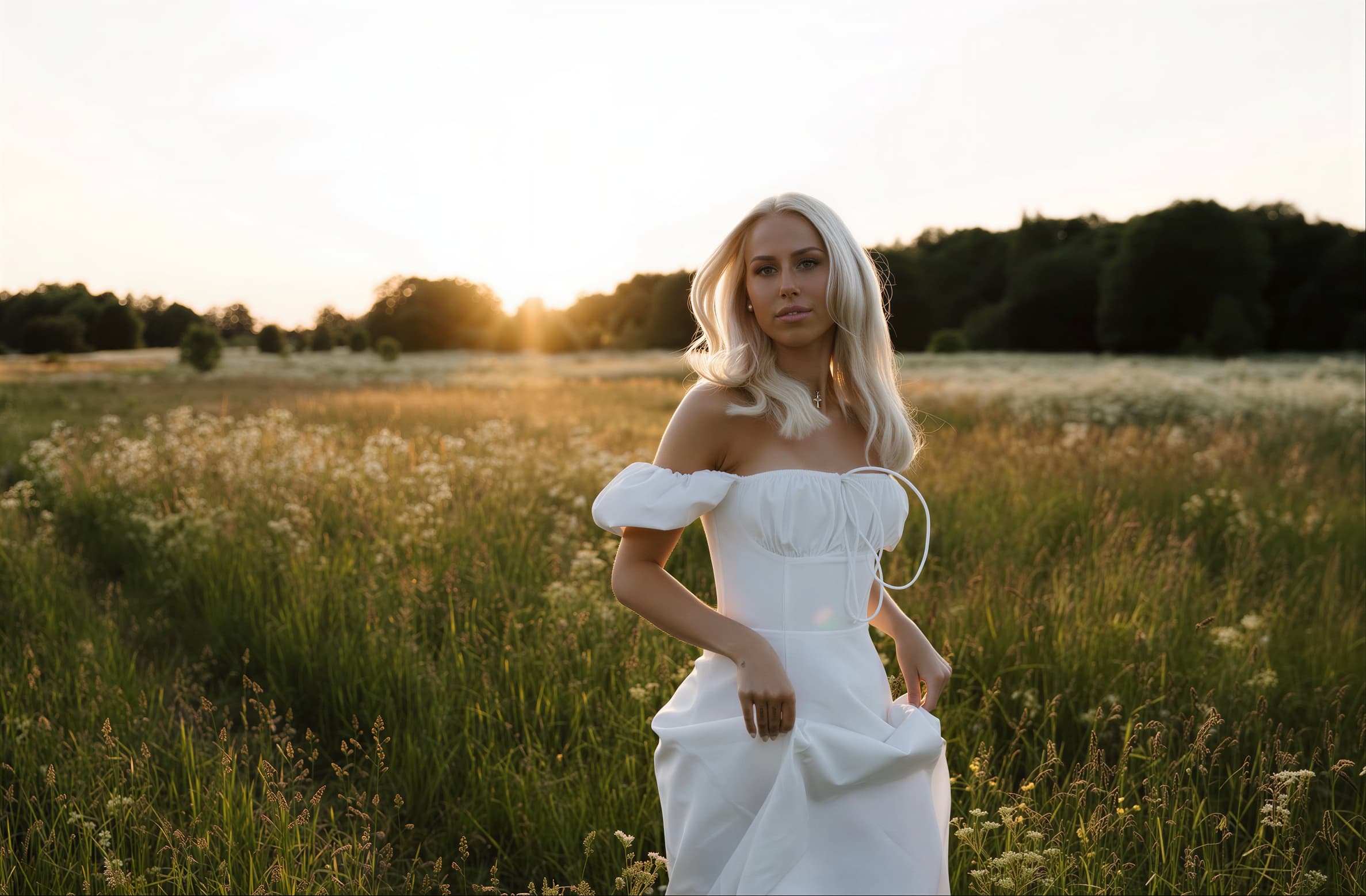 Lissi Kubre in a golden meadow at sunset
